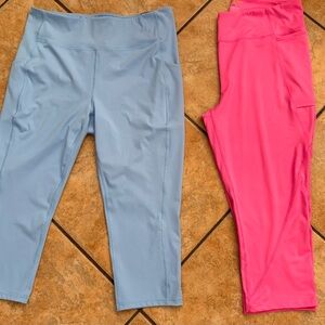 Tech Gear Size 1X High-Rise Stretch Capri Pants in Blue & Pink NWT